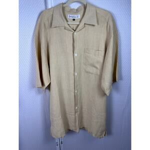 INSERCH 100% Linen Men's Short Sleeve Button Down Shirt Orange Gold Tan XL
